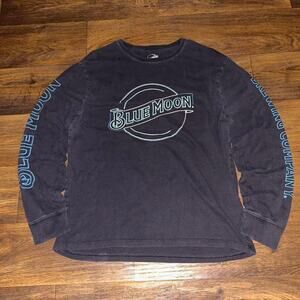 Blue Moon Lucky Brand Logo Long Sleeve Black Shirt Size L Excellent
